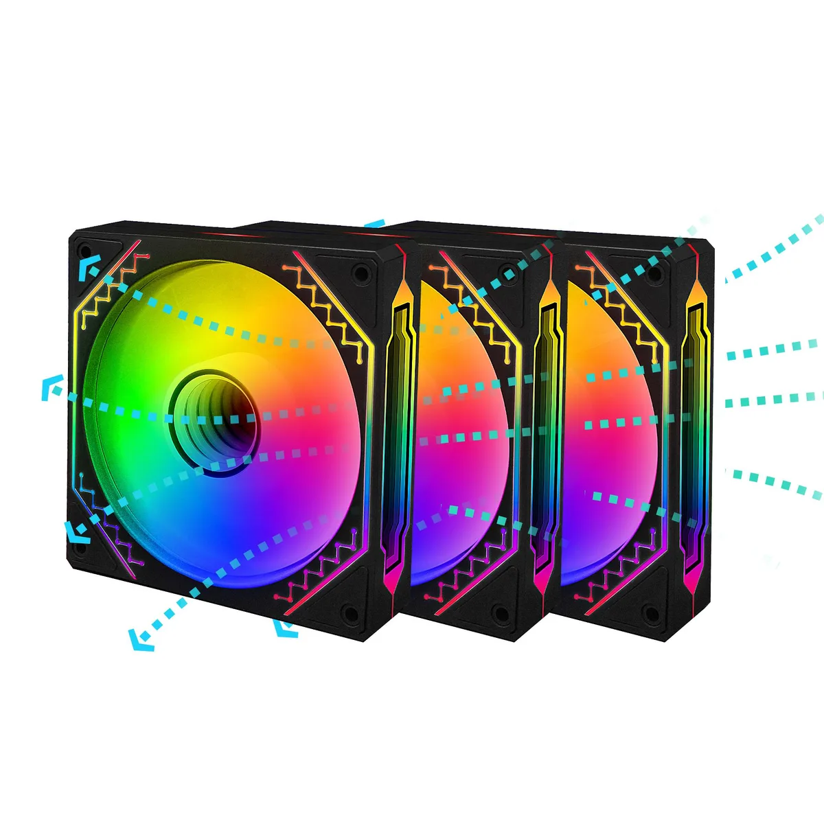 PANO-MOUNTS PANO-MOUNTS 120mm Reverse Airflow ARGB Infinity Mirror Case Fans Black 3-Pack — product photo