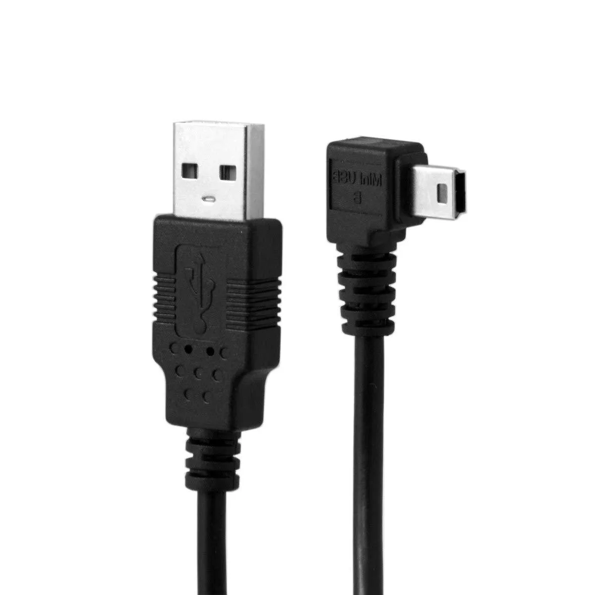 Black Mini USB B 5-pin right-angled male to USB 2.0 male cable with ferrite core, 3.0m