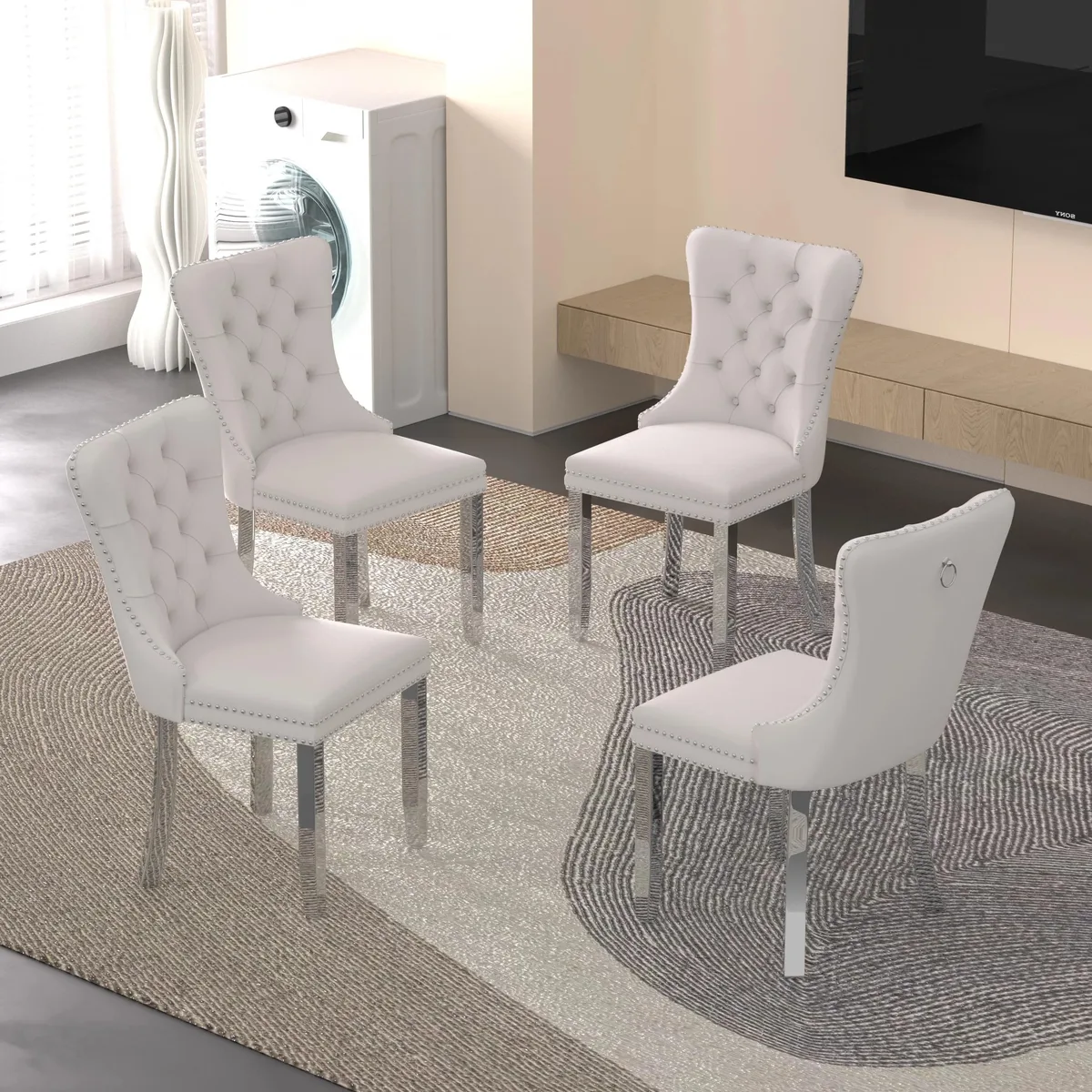 Sumdeal Sumdeal Velvet Dining Chairs Set of 4, Beige with Silver Legs — product photo