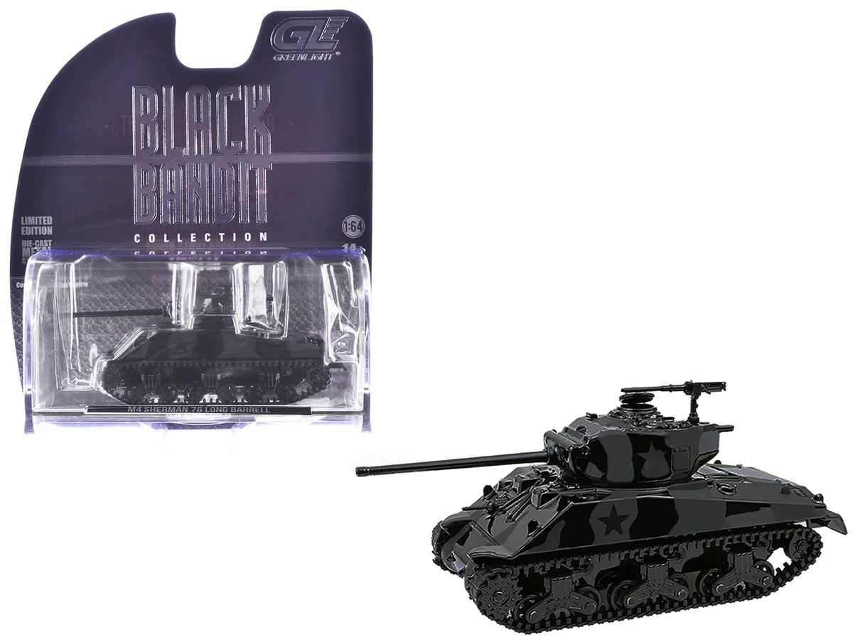 GREENLIGHT GREENLIGHT M4 Sherman 76 Long Barrel Tank Black Camouflage "Black Bandit" Series 30 1/64 Diecast — product photo