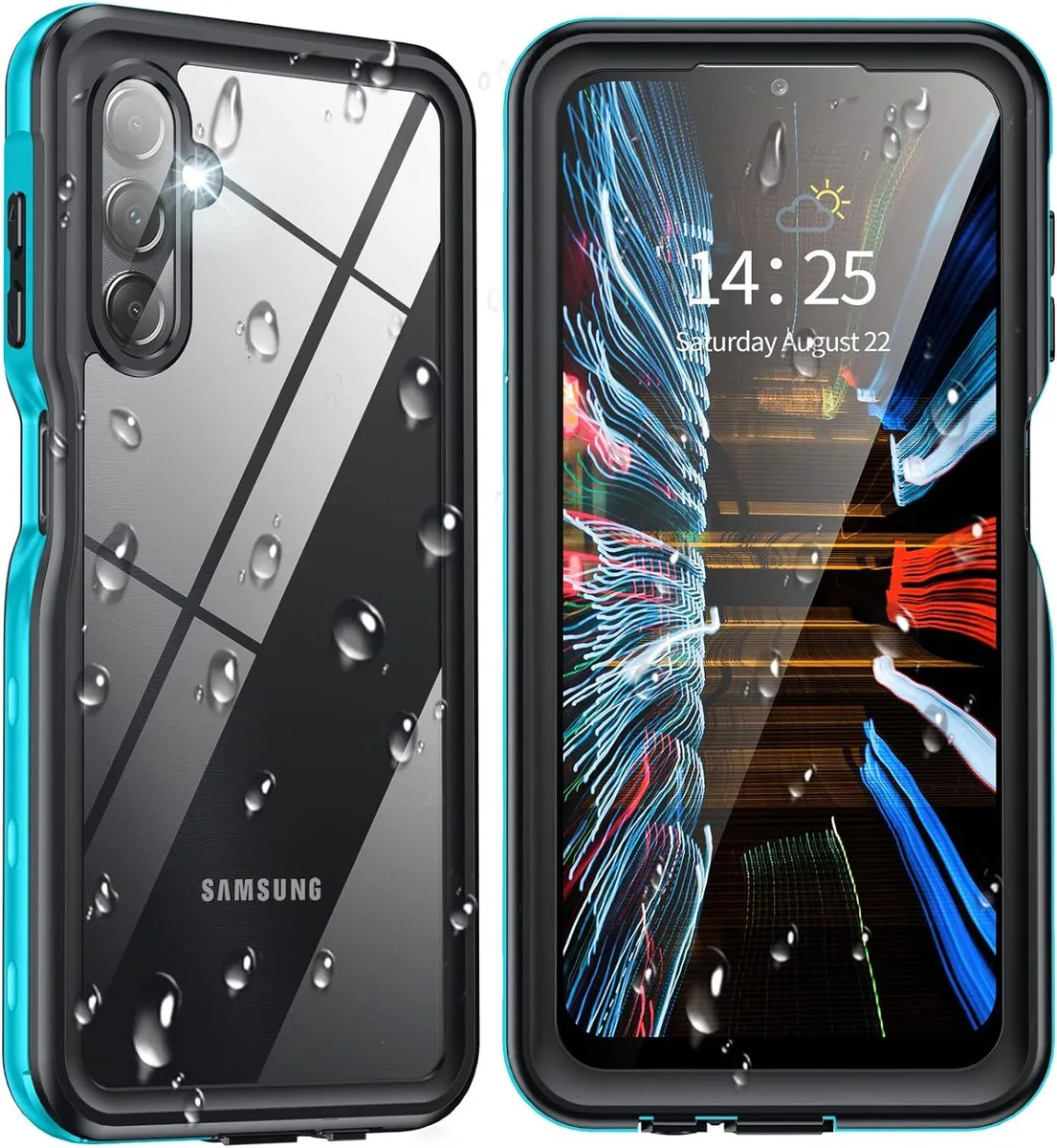 Blue waterproof hard case for Samsung Galaxy A15 5G with built-in screen protector