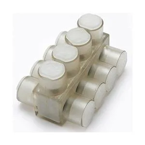 Burndy aluminium T-shaped multi-tap connector, clear unplated finish, four ports with double-sided entry, 3.91 in long