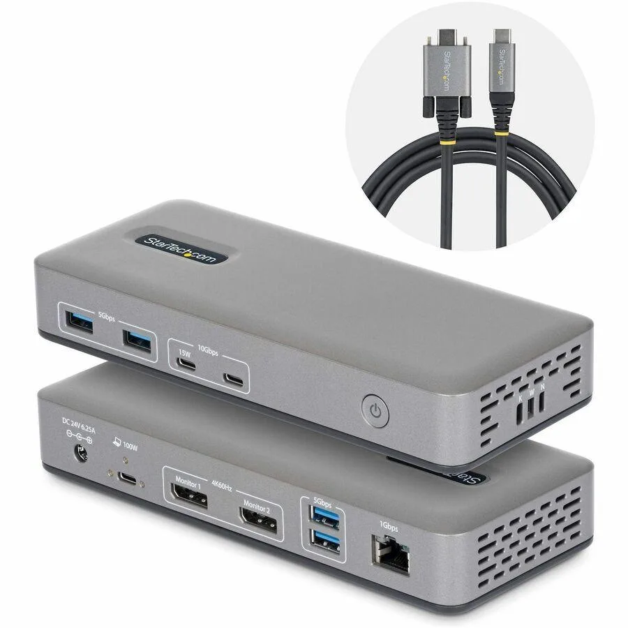 STARTECH STARTECH 201NUSBCDOCK Dual-Monitor USB-C Docking Station DisplayPort 4K 60Hz 100W Charging 1GbE Driverless — product photo