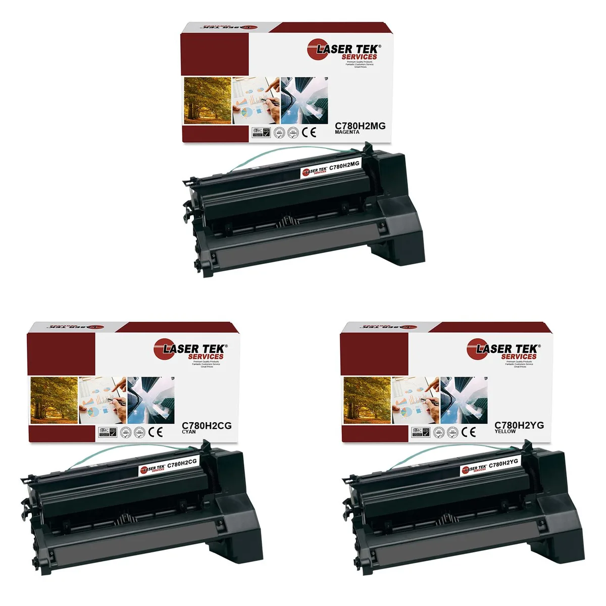 Laser Tek Services Laser Tek Services C780H2CG C780H2MG C780H2YG Cyan Magenta Yellow 3 Pack Toner Cartridge — product photo