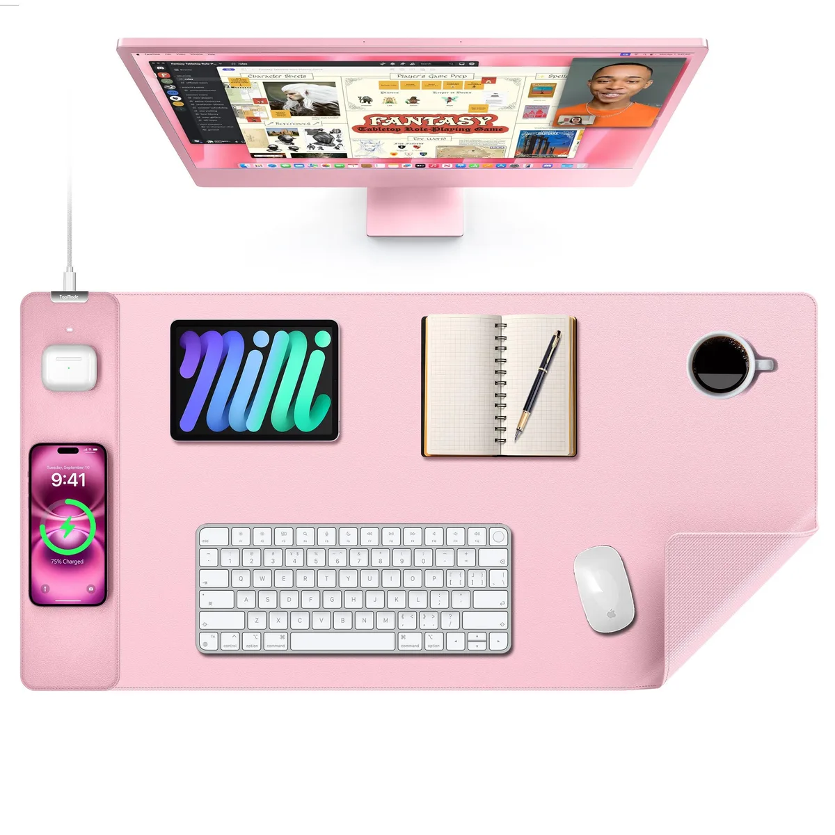  Keychron HD114 15W Wireless Charging Mouse Pad 31.5 x 15.8 Pink — product photo