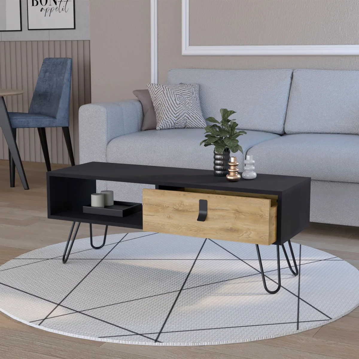 tuphen tuphen Coffee Table Black Macadamia Hairpin Legs — product photo
