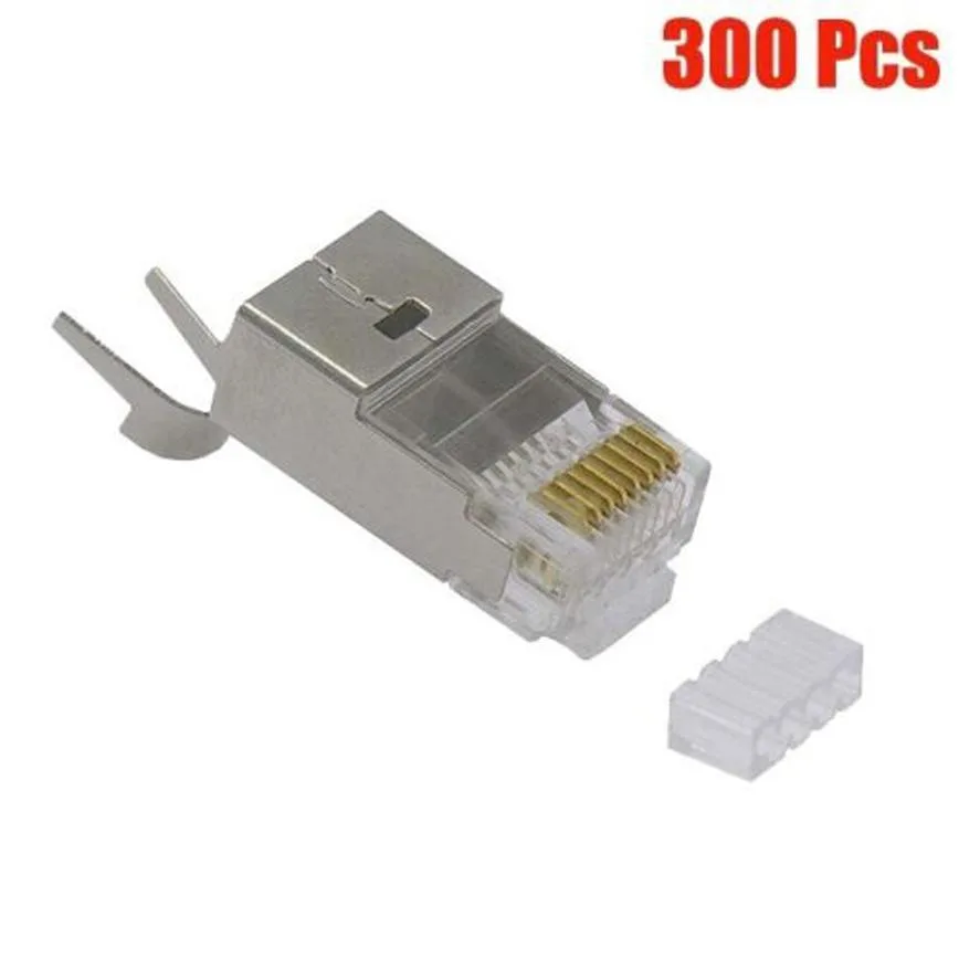 BFKK BFKK 300Pcs Cat6 RJ45 Shielded Connector Plug 3-Prong Solid Wire network ethernet cable — product photo
