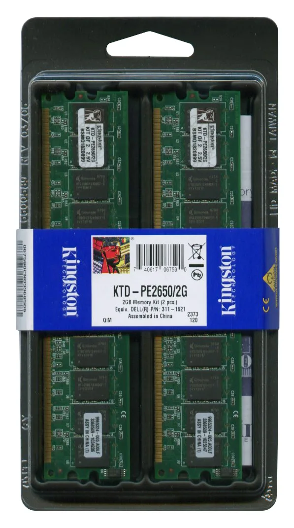 Kingston Technology Corp. Kingston 2GB DDR Desktop RAM Kit 2x1GB DIMM 184-pin 266MHz PC2100 registered ECC — product photo