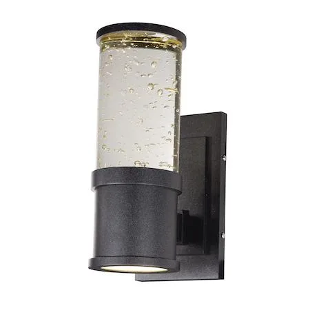 Solid clear bubble glass column on cast aluminum base in Galaxy Black finish
