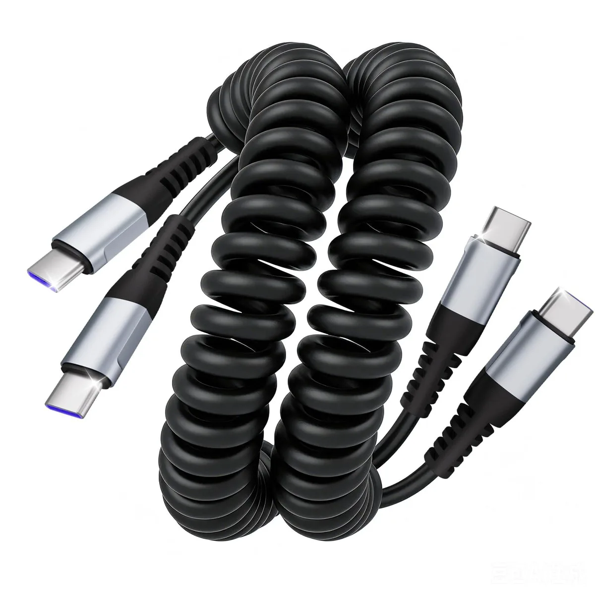 No Sew No Sew 24-TH-CTC-3FT-Black 60W USB-C coiled cable 3ft 2-pack black — product photo