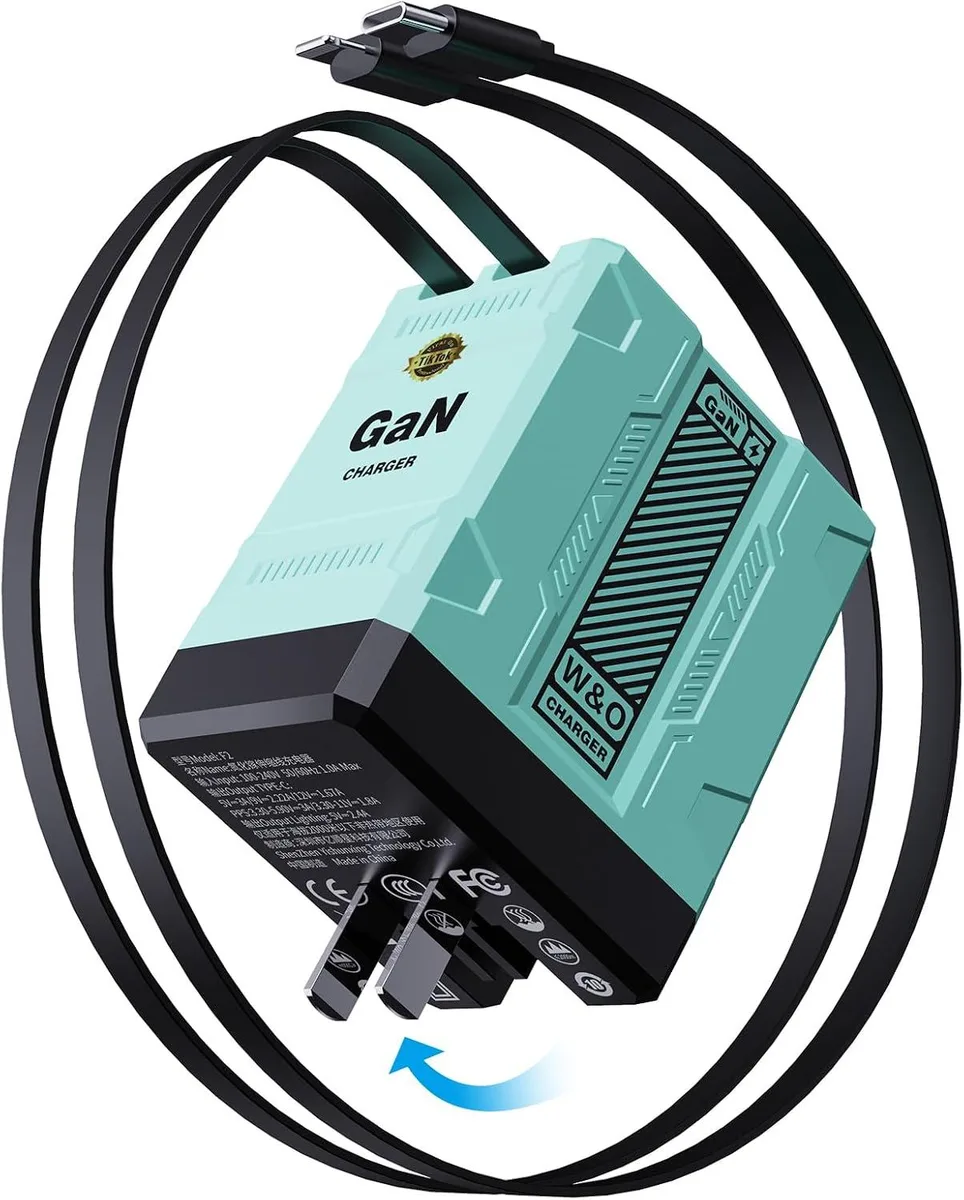 ONITOON ONITOON 45W GaN Retractable Wall Charger Dual Cable Blue — product photo