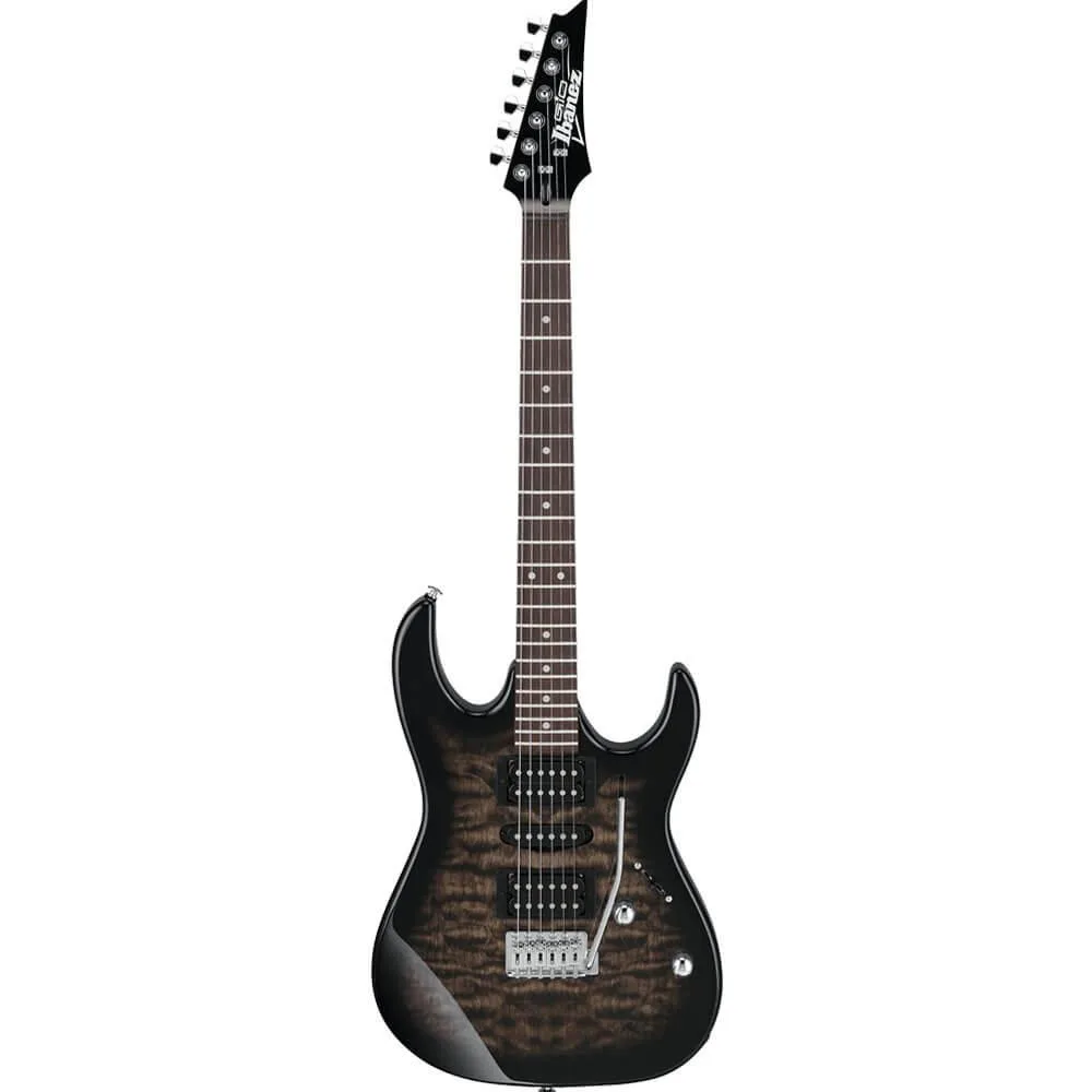 Ibanez GRX Gio electric guitar transparent black sunburst quilted maple top