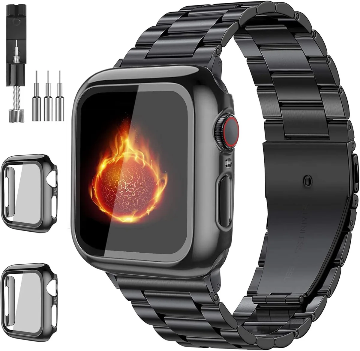 ETEIZU ETEIZU Stainless Steel Watch Band 49mm 46mm 44mm 45mm 42mm 40mm 38mm 41mm with 2 Tempered Glass Cases — product photo