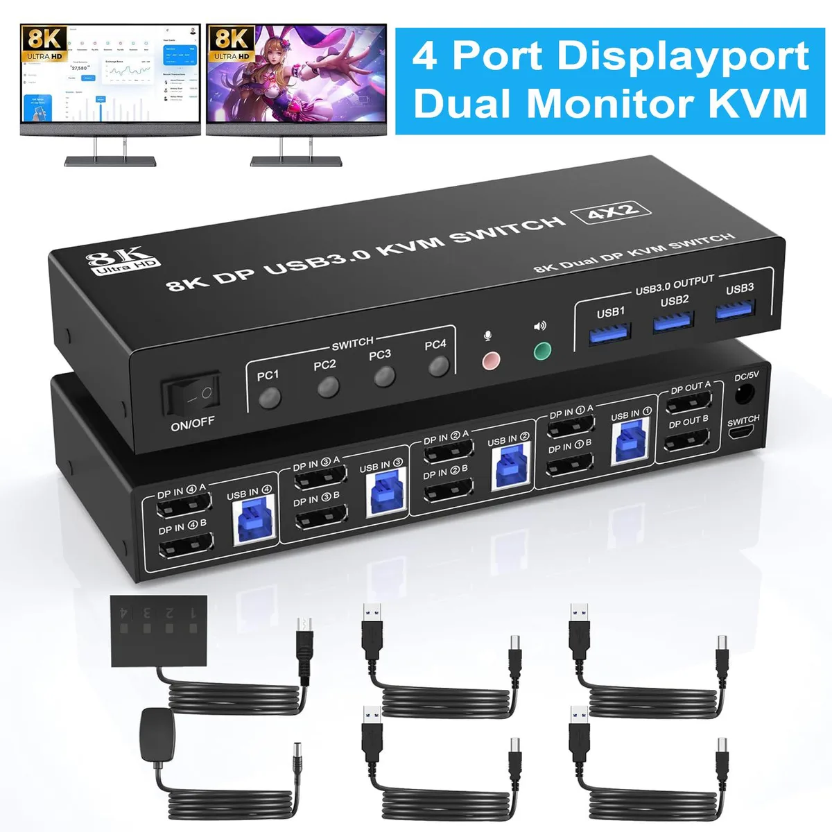 IHDAPP IHDAPP 402DP 8K@60Hz DP KVM Switch 4-Port Dual Monitor — product photo