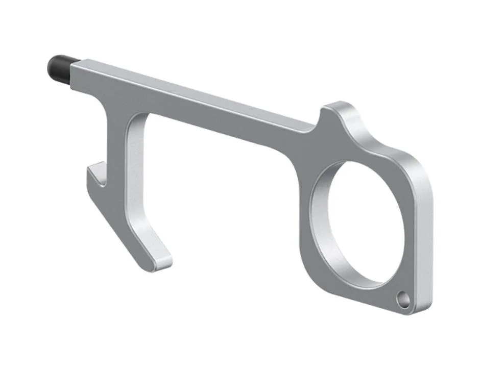 Silver touchless key stylus with antimicrobial finish and two replacement tips