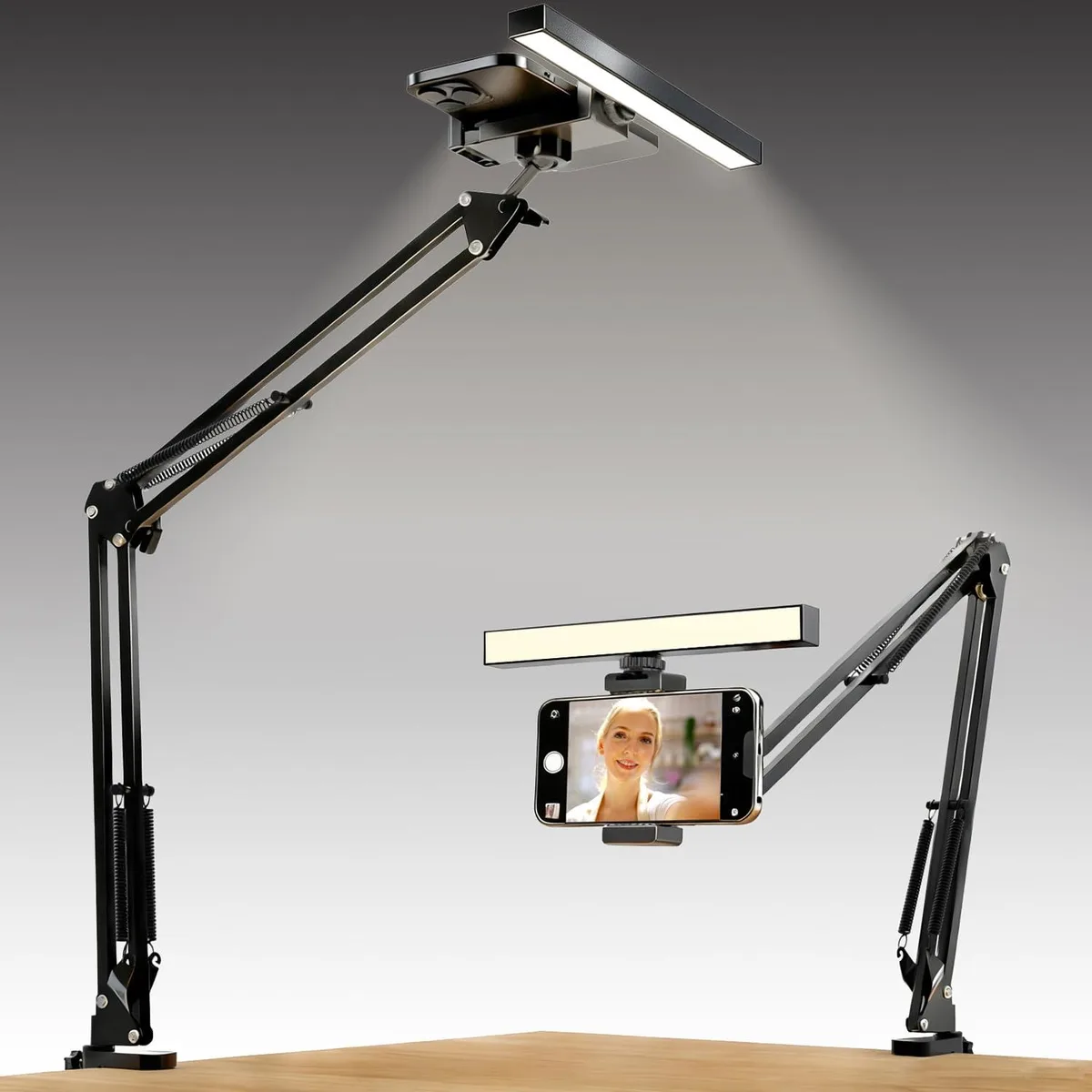 Neewer L-03 Desk Selfie Light Overhead Phone Mount Adjustable Arm USB Powered 10 Brightness 3000K-6500K — product photo