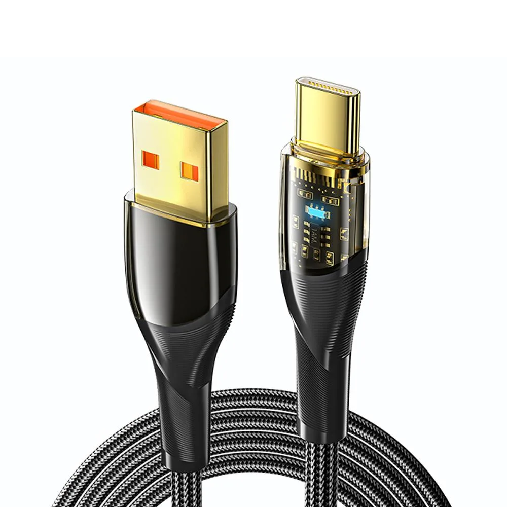 ESTONE ESTONE Essager XR USB-A to USB-C Cable 100W 7A 1m Black Transparent — product photo
