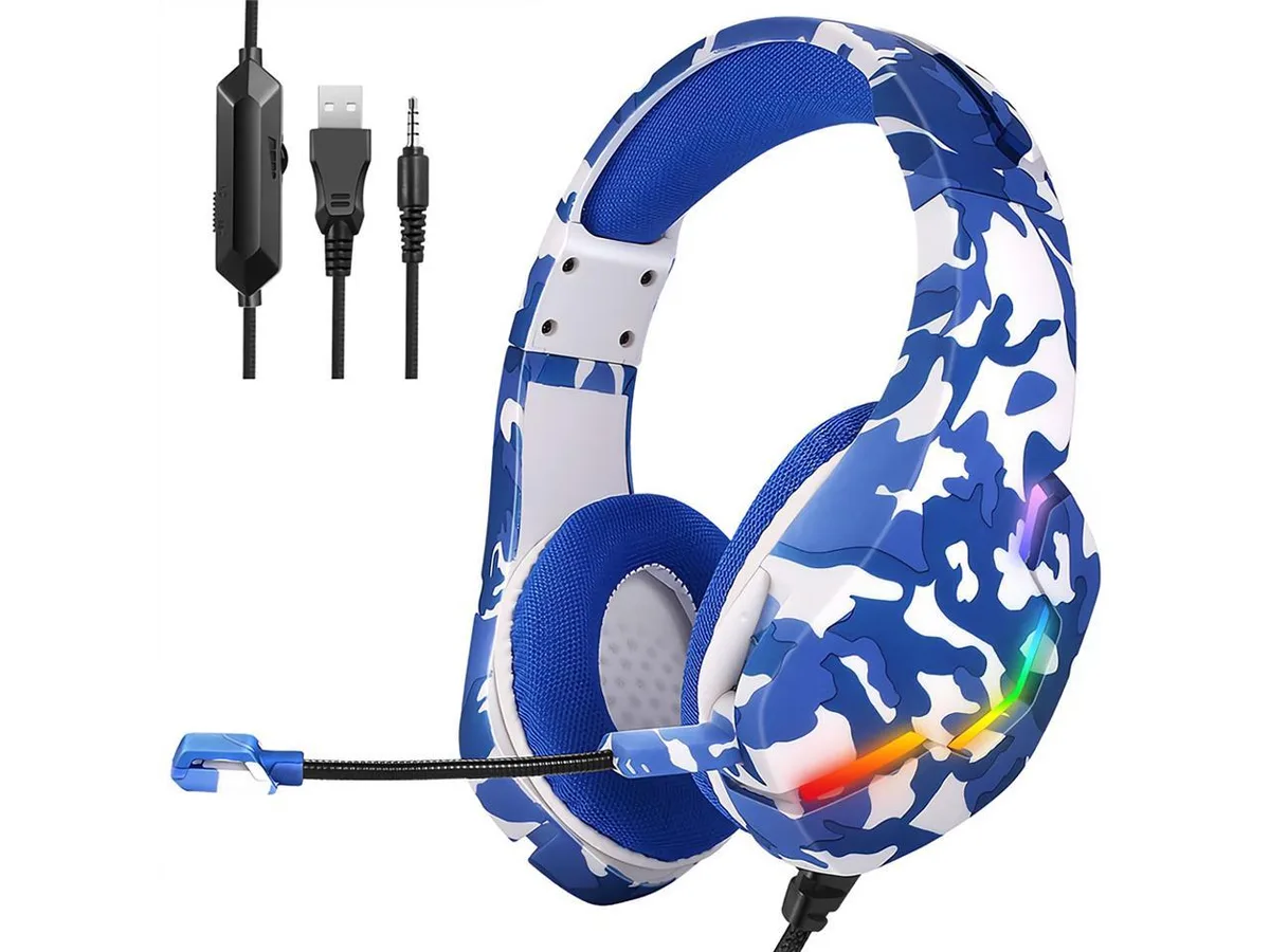 Corn Electronics Corn Electronics J10 Camouflage Blue Wired Headset 40mm 3.5mm USB RGB — product photo