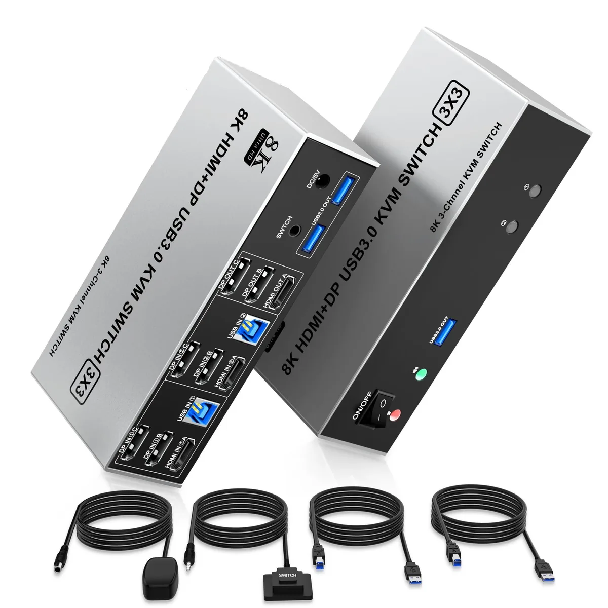 Vszerda Vszerda DKM203C-USB3.0-CZY KVM Switch 8K@60Hz 2PC 3Mon HDMI+2DP 3USB3.0 Audio — product photo