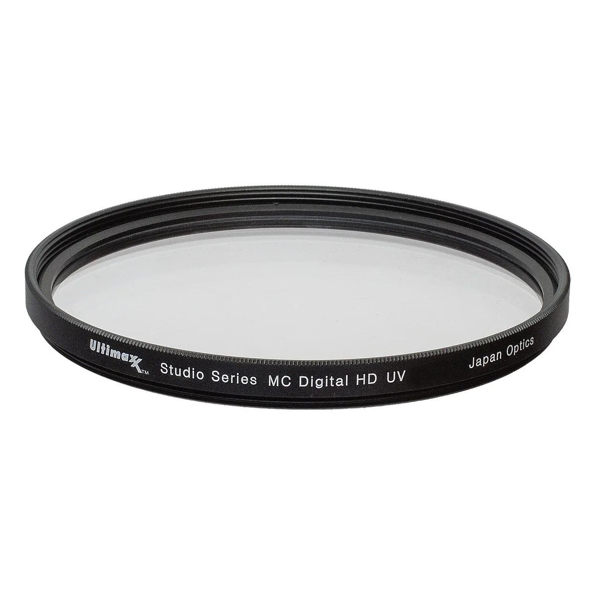 Circular 82mm UV filter with clear multi-coated glass in a slim black metal frame