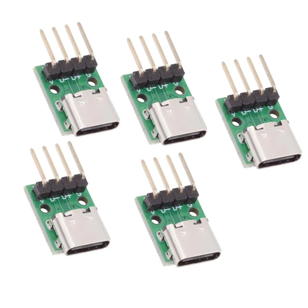 Fervit Fervit 5 Pack USB C DIY Connector 2.54mm 4Pin USB 2.0 Female Socket Solder Adapter — product photo