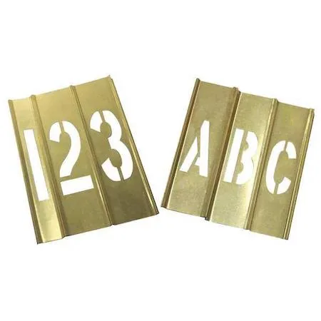 Set of plastic stencil letters and numbers in a storage case