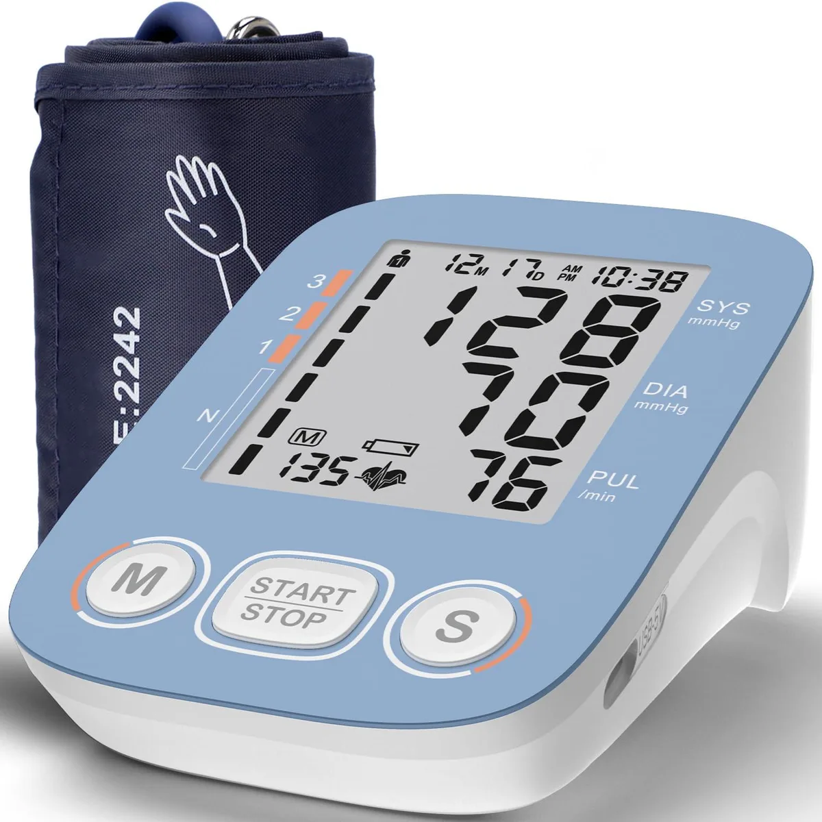 CHANI A01 Blood Pressure Monitor Electric Blue 500×2 Memory 8.7–16.5 in Cuff — product photo