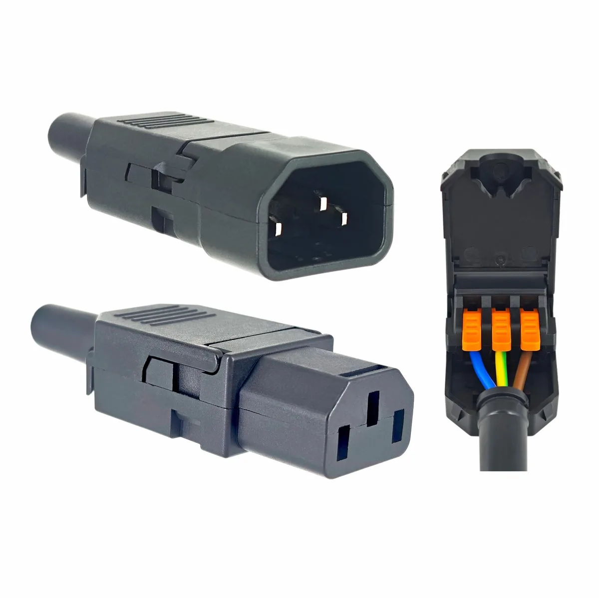 YinzPlus YP-P-IEC-C13C14-BK IEC 320 C13 C14 Tool-Free Plug 16A 250V Black — product photo