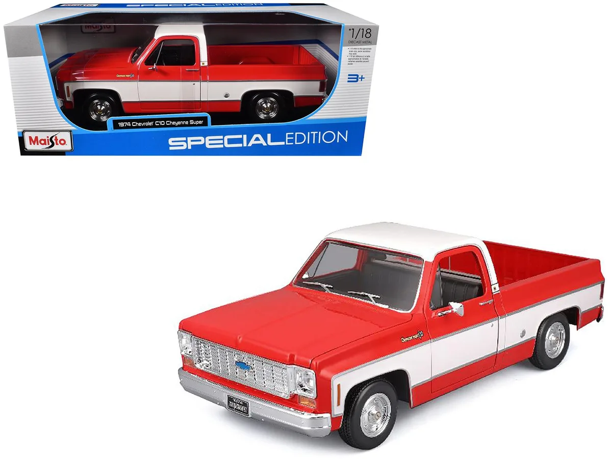 Maisto Maisto 1974 Chevrolet C10 Cheyenne Super Pickup Red White Special Edition 1/18 Diecast Hobby Collectible — product photo
