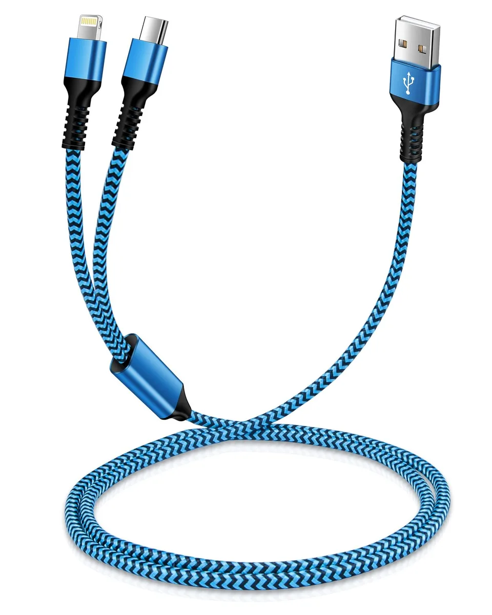  Haoano 2-in-1 Lightning USB-C Braided Cable 4 ft Blue — product photo