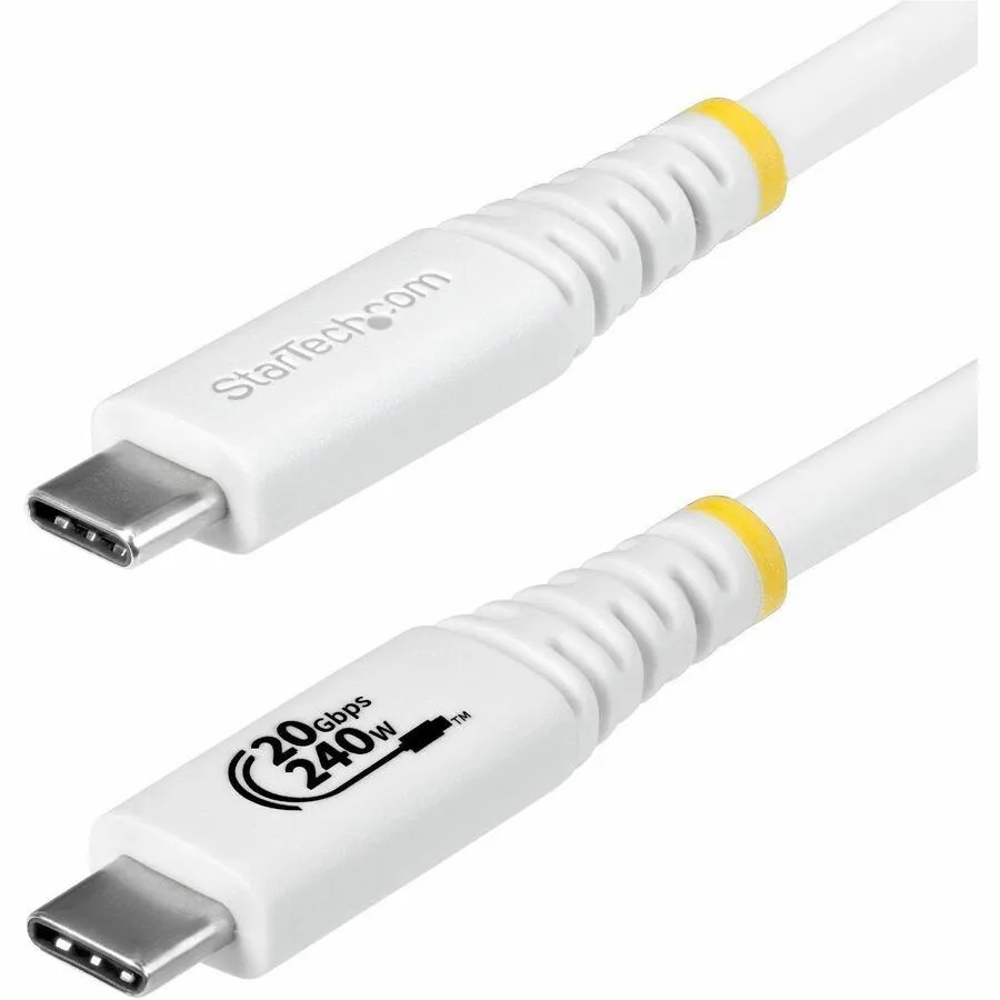 White braided USB-C to USB-C cable, six feet long, nickel-plated connectors