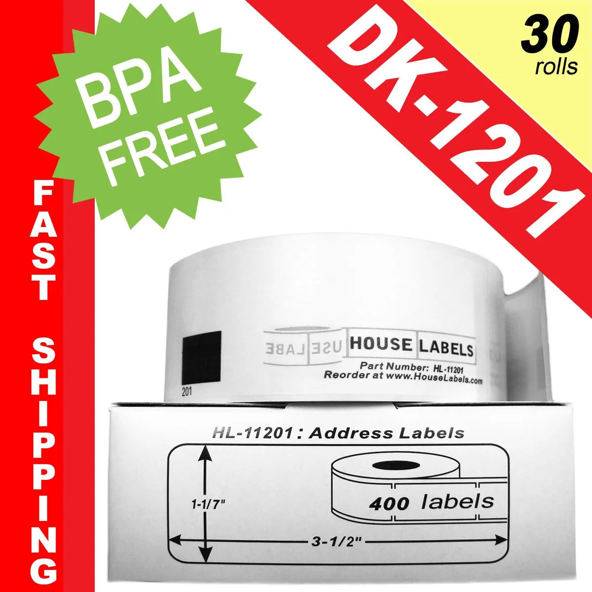 HouseLabels.com HouseLabels.com DK-1201 Address Labels 29x90mm 30 Rolls 400 Labels — product photo