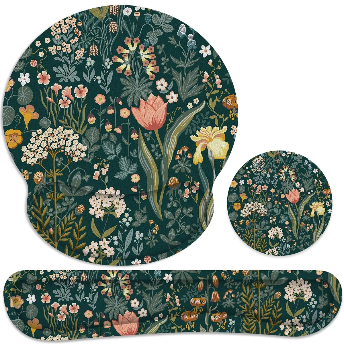 Keychron fg9 Ergonomic Mouse Pad & Keyboard Wrist Rest Set Green Flowers — product photo