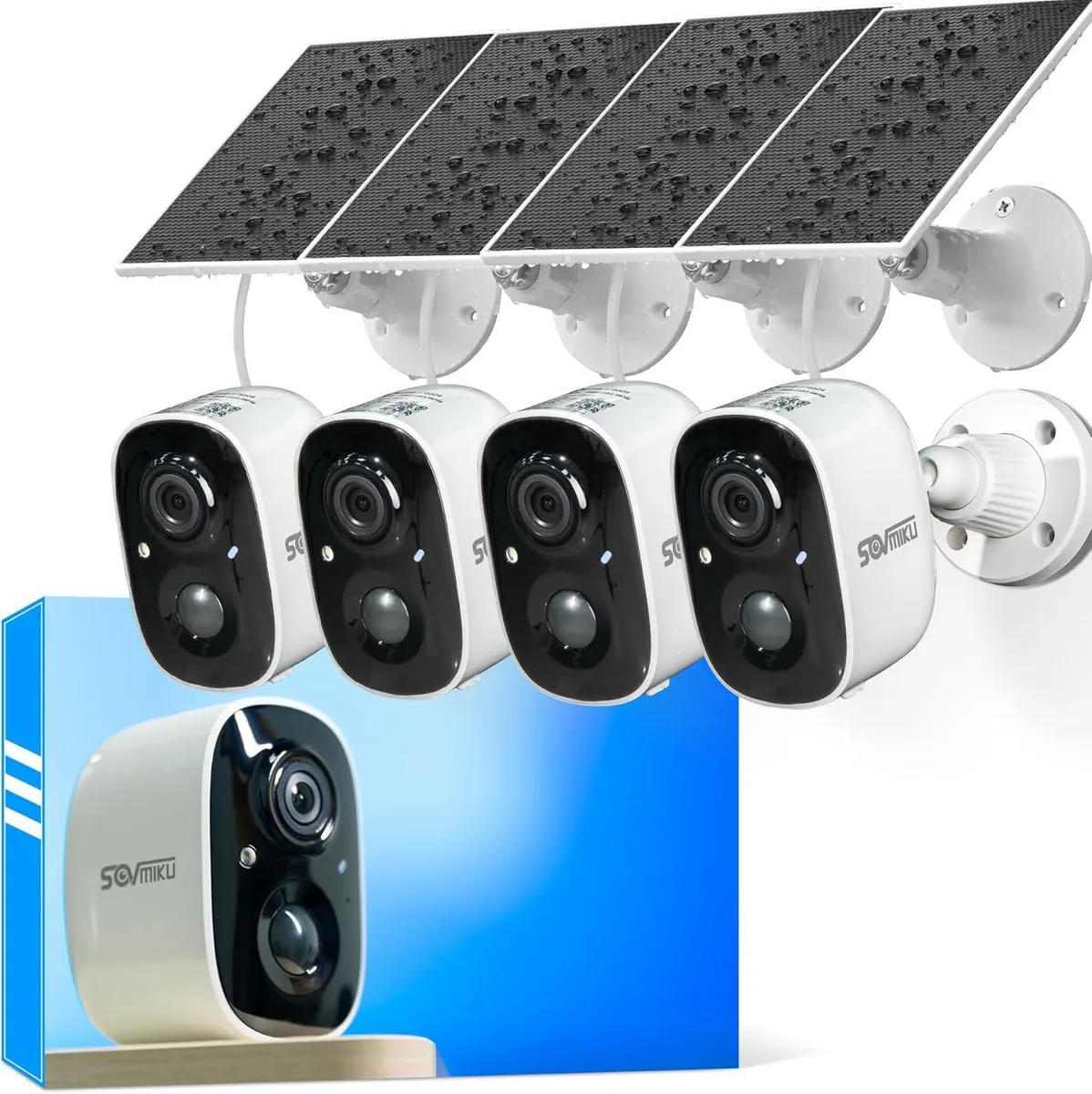 White rectangular wireless camera with solar panel on top