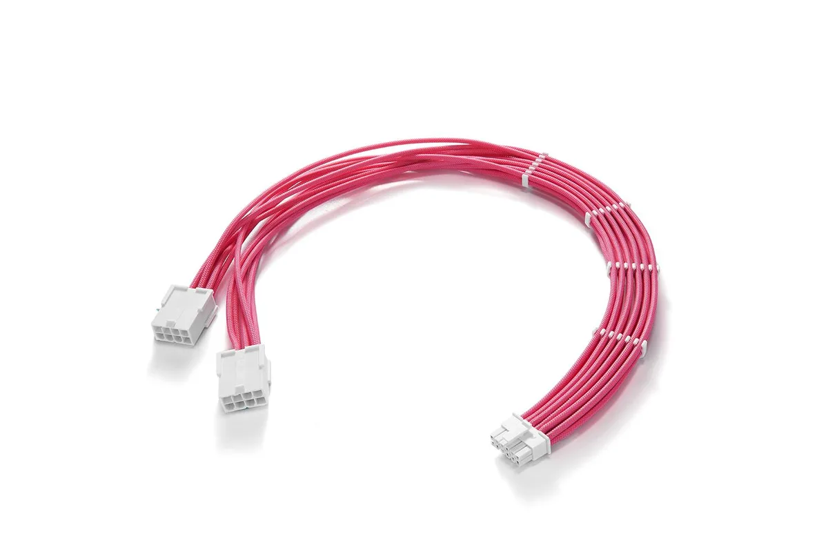 FormulaMod FormulaMod RTX 4070Ti PCIe 5.0 12VHPWR 16Pin to 2x8Pin 17.7in Pink+White power extension cord — product photo