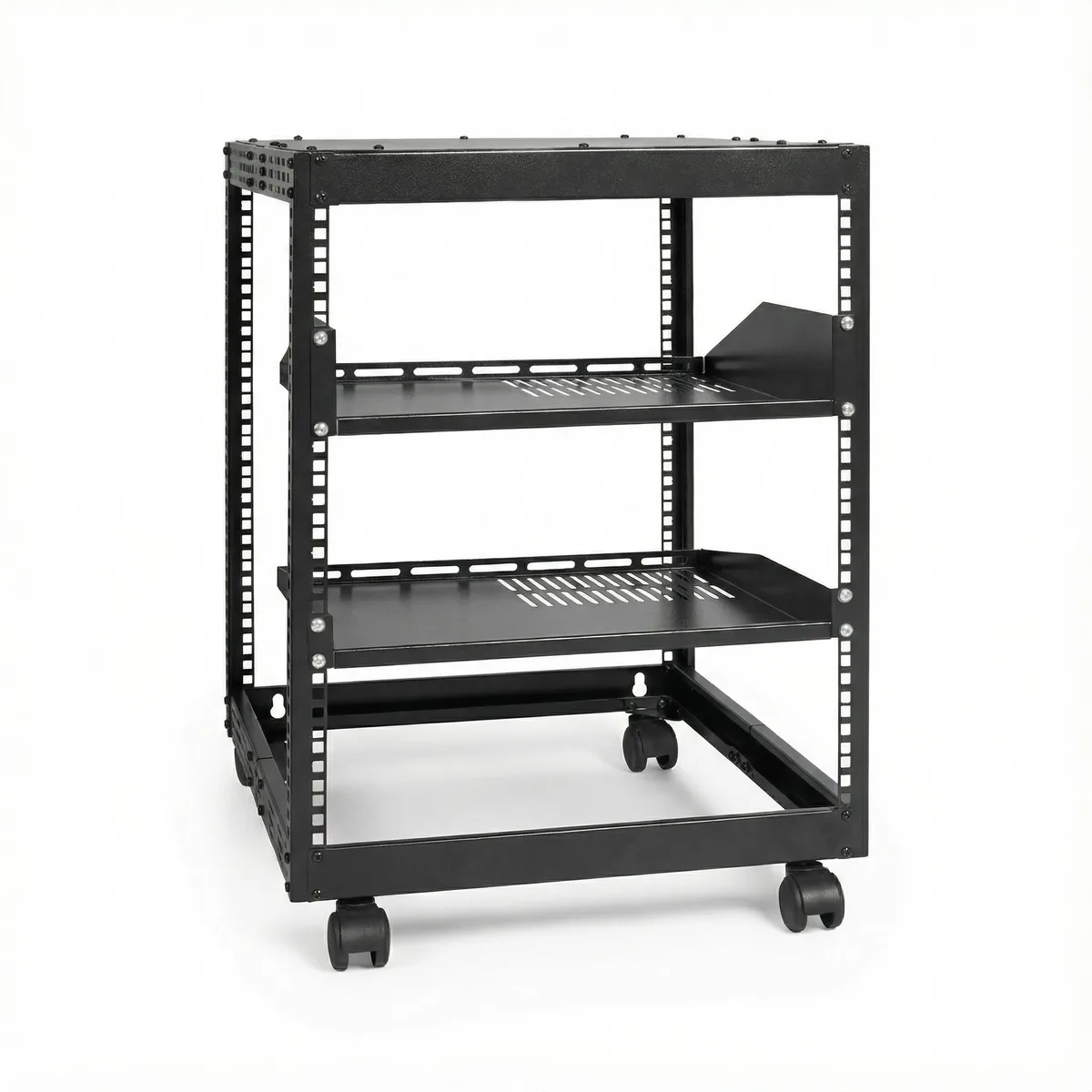 Casheey Casheey 12U 4-Post Open Frame Rack 23-40" Depth 300 lbs Casters Shelves Top Panel — product photo
