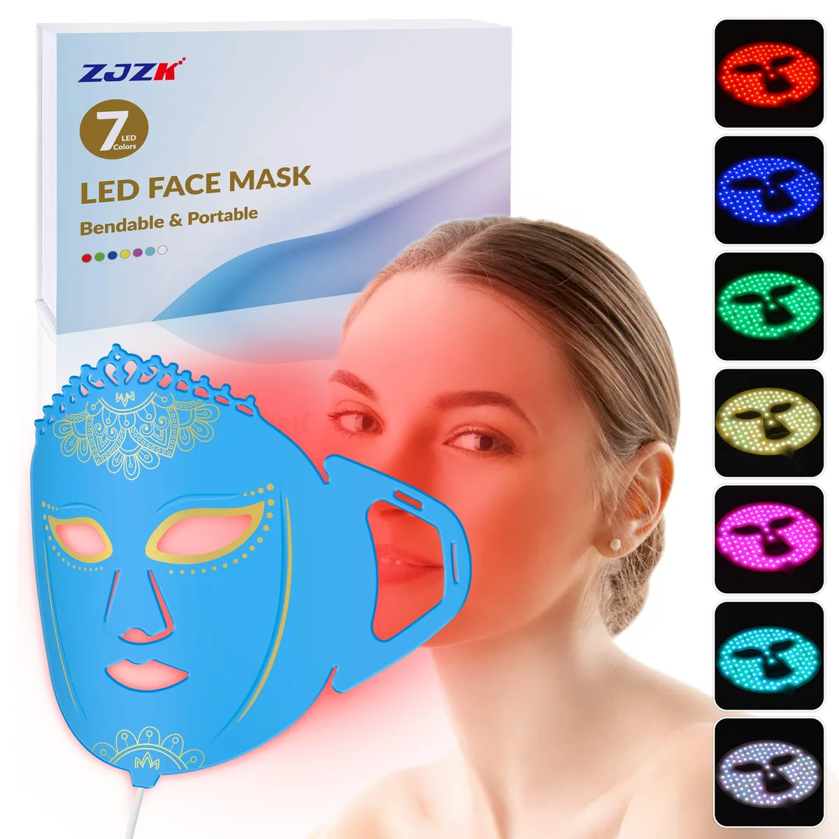 ZJZK ZJZK 7-Color LED Face Mask Aqua 360 LEDs 2000mAh — product photo