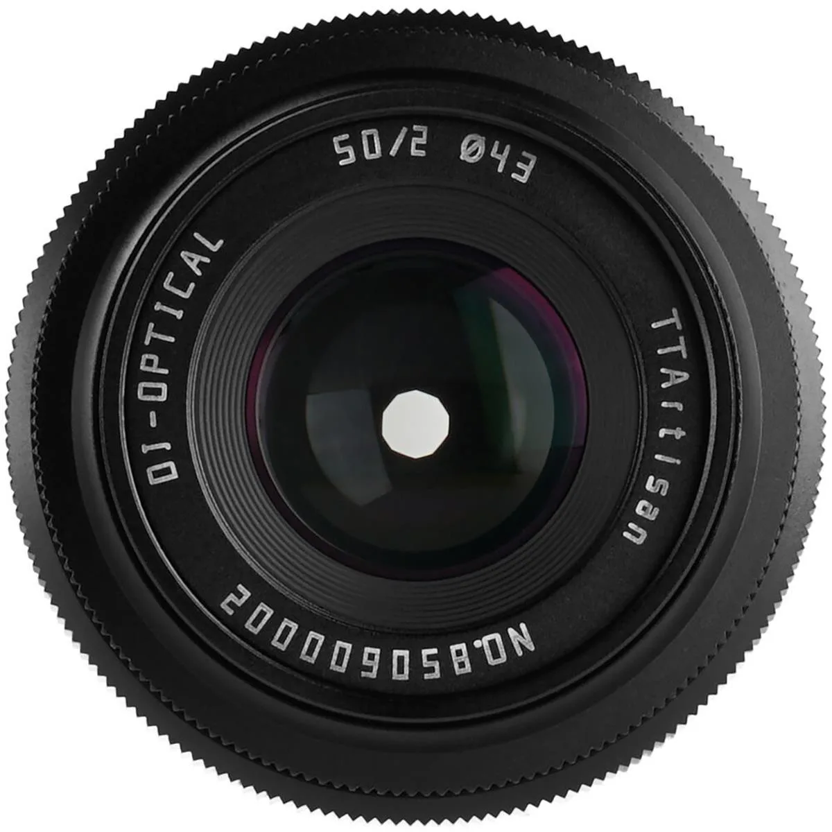 Black TTArtisan 50mm f/2 Sony E lens, compact metal barrel with clicked aperture ring