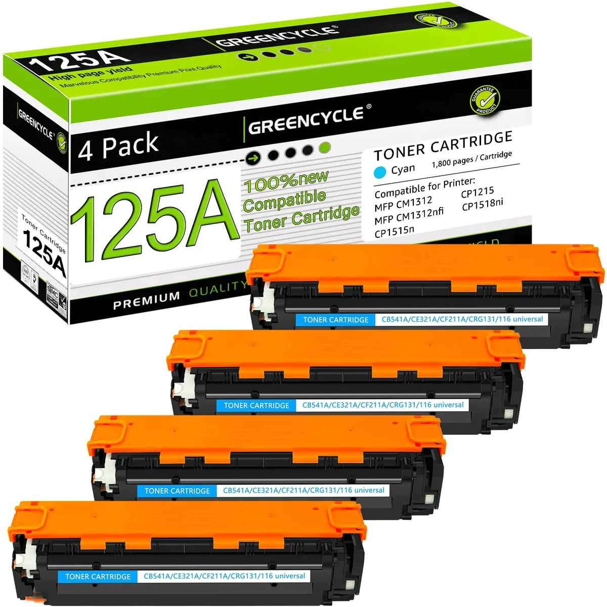 GREENCYCLE GREENCYCLE 125A CB541A Cyan Toner Cartridge 4 Pack — product photo