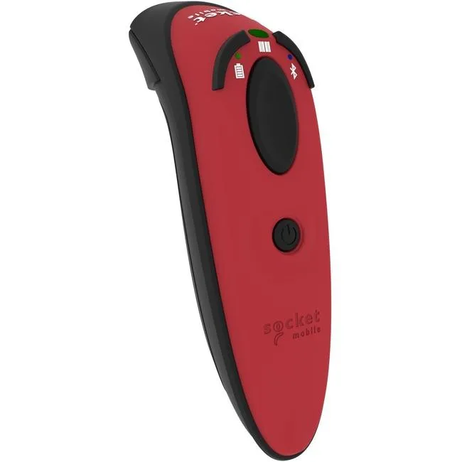 Red D720 barcode scanner with rechargeable battery and USB cable