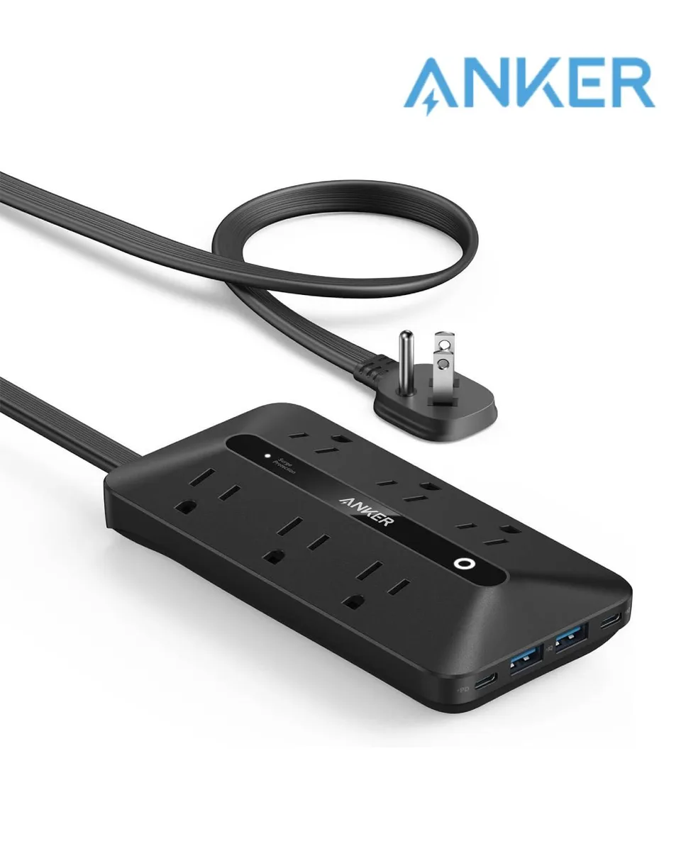 Anker Anker A91F2 10-in-1 Power Strip 6AC 2USB-A 2USB-C 20W 5ft Flat Plug Black — product photo