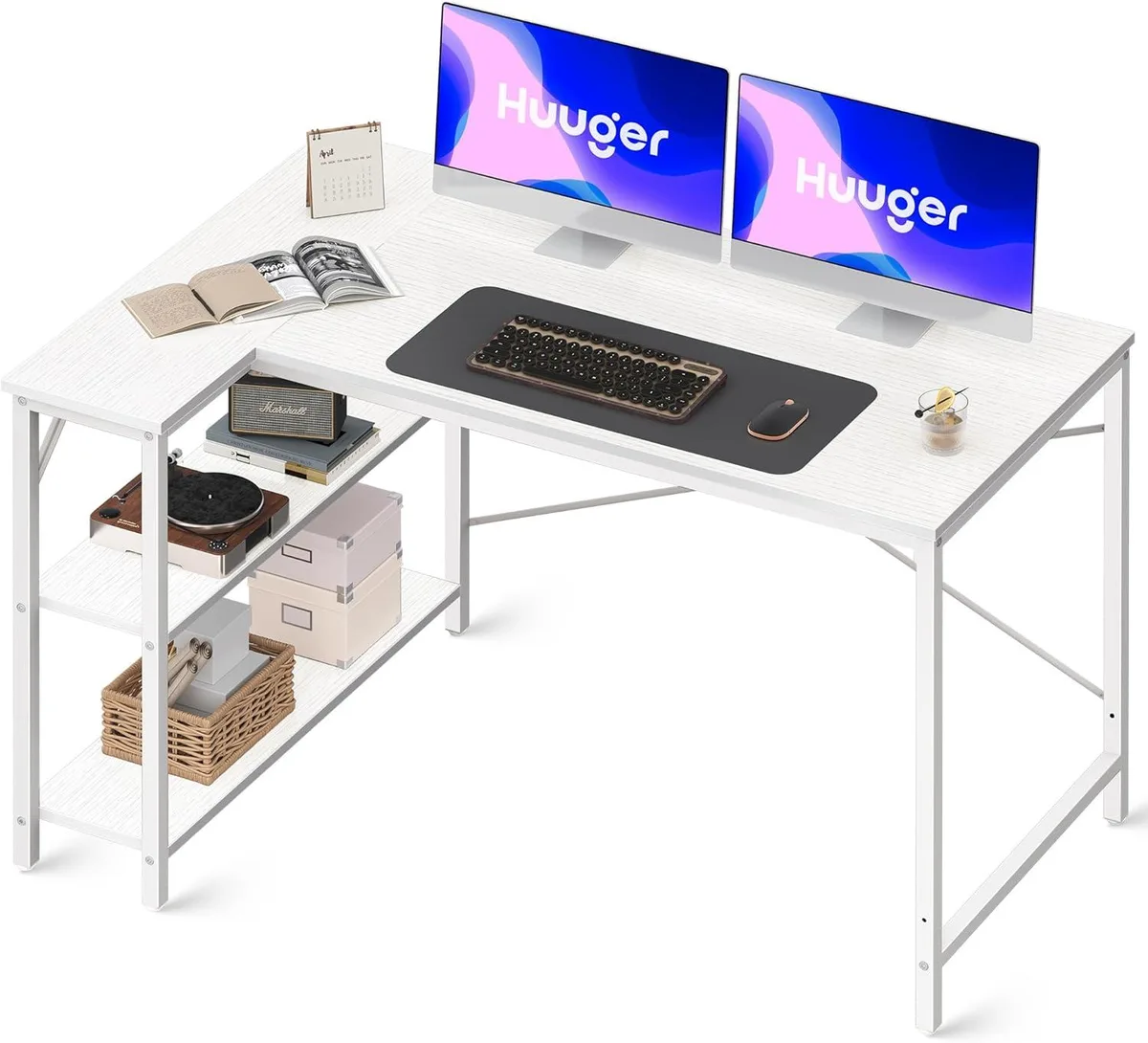 BFKK BFKK 47" L-Shaped Desk with Reversible Shelves, White — product photo