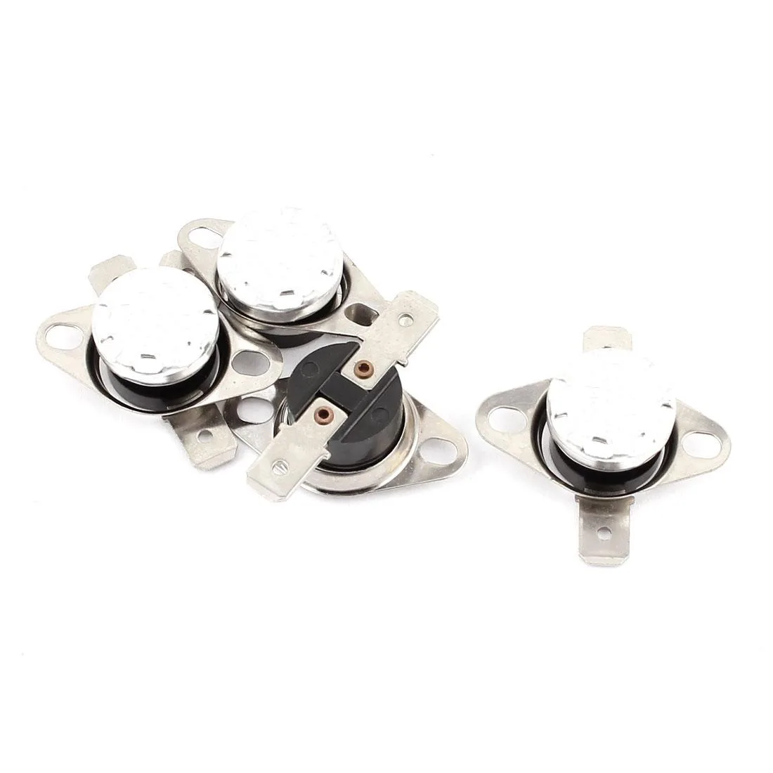 Four small rectangular thermal switches with metal tabs and plastic bodies