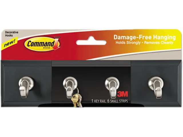 Command Command MMMHOM18S adhesive wall rack, black, 4 hooks — product photo