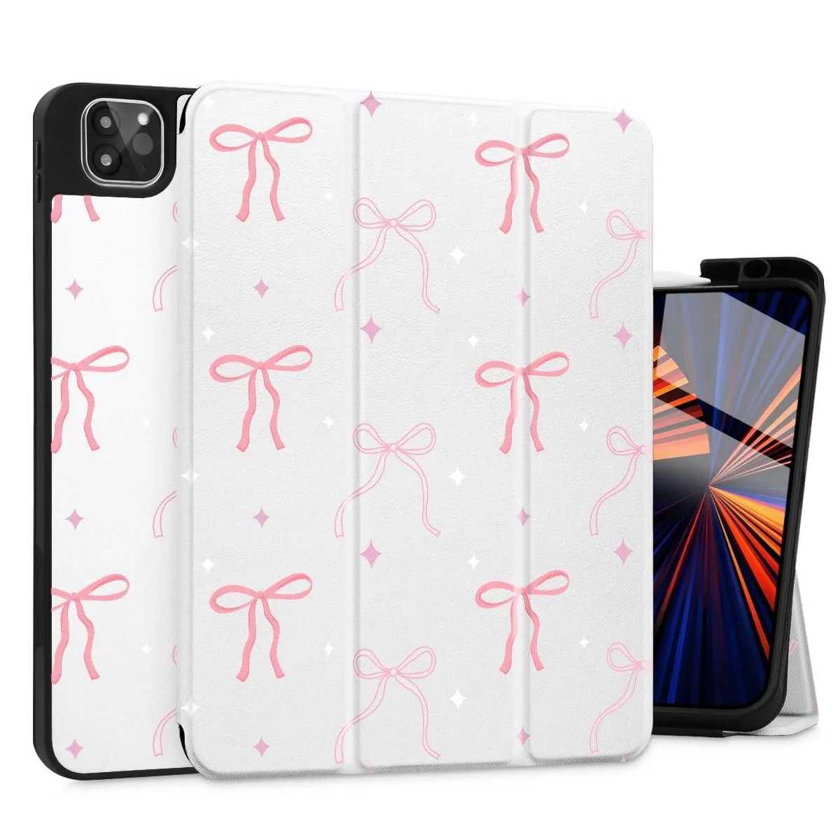 ARENTI ARENTI 2 in 1 Accessory iPad Pro 12.9 2022 2021 2020 2018 Pink White Bows — product photo