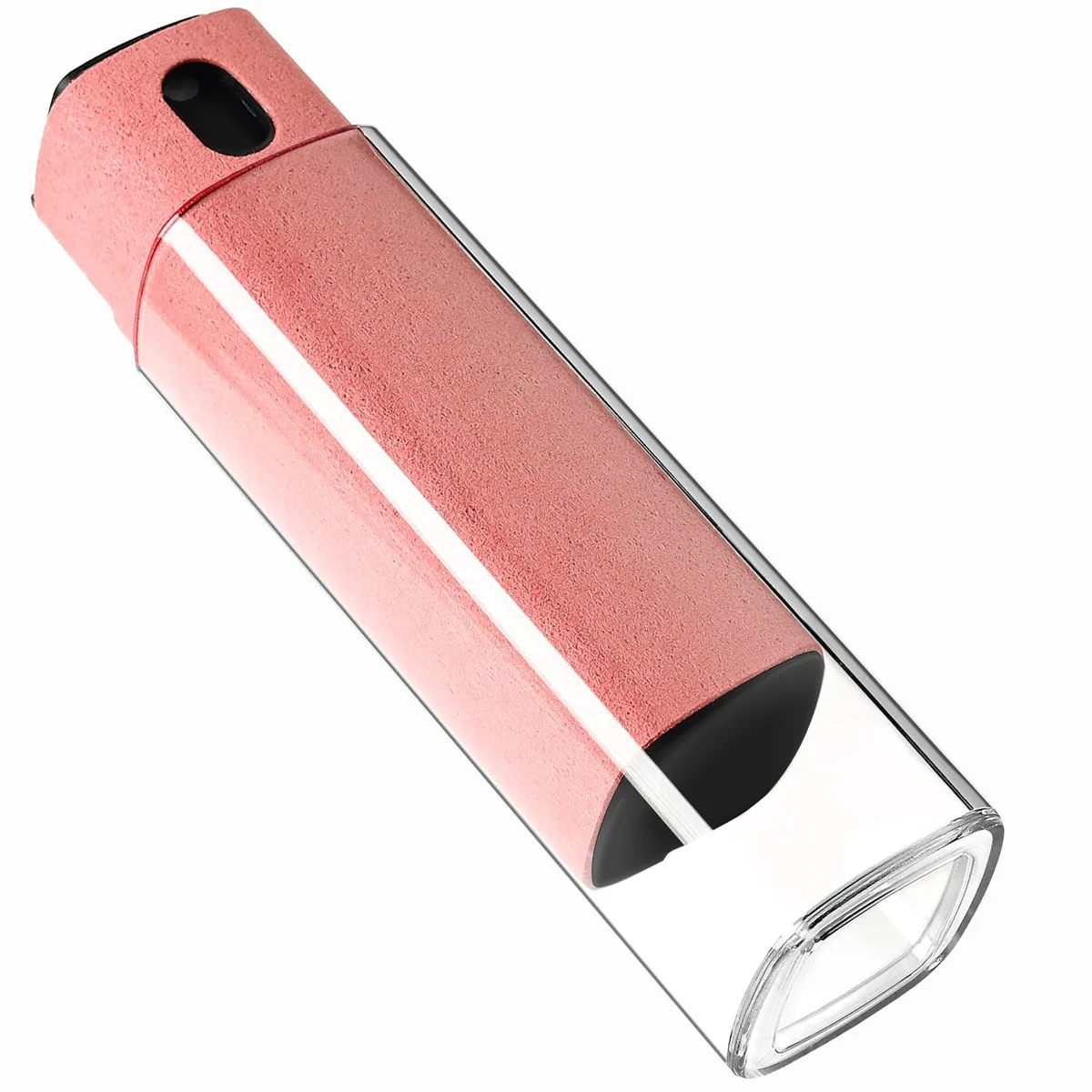 Pink spray bottle with microfiber cloth attached