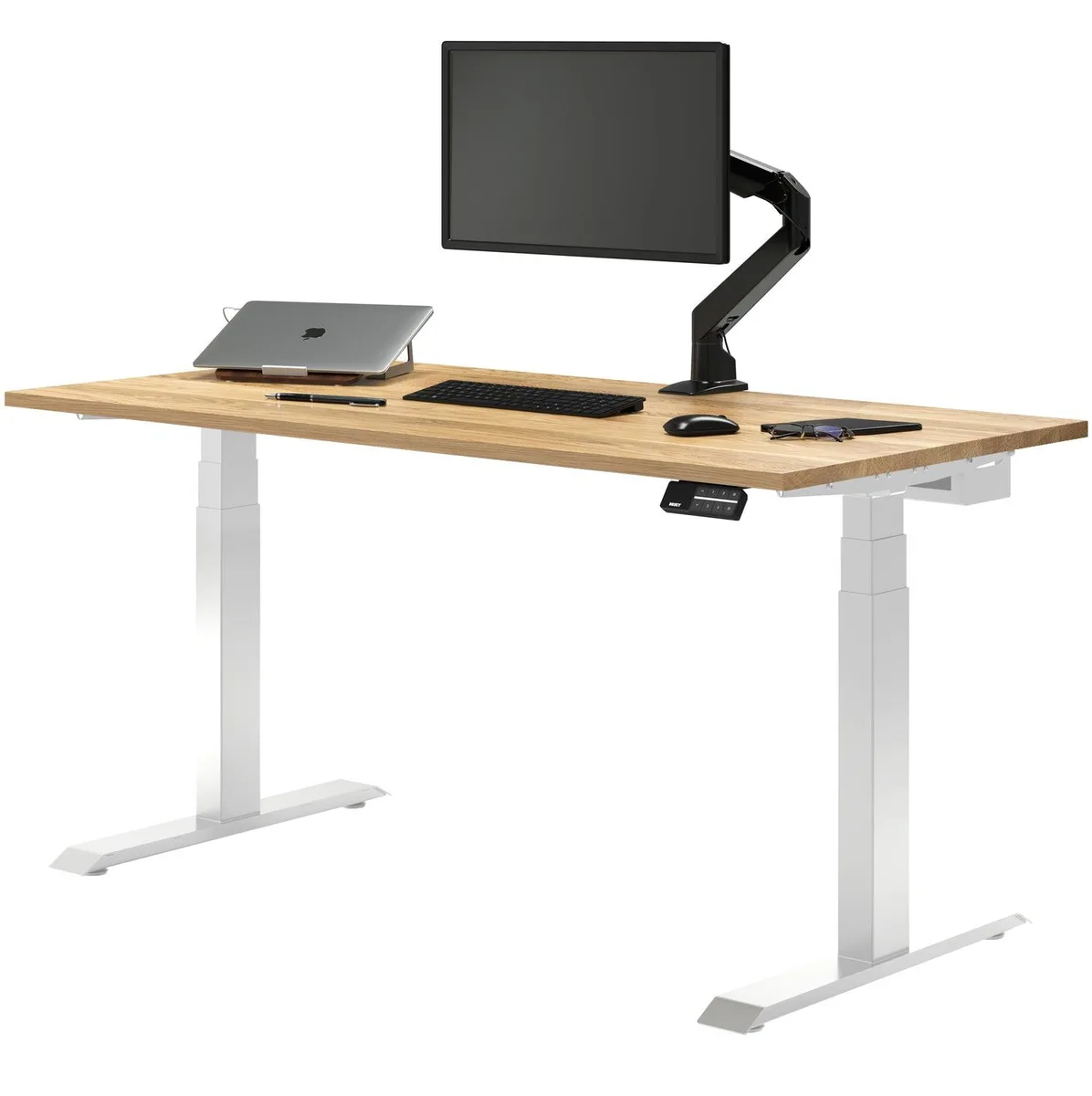 Desky Desky Dual Hardwood Sit Stand Desk Maple 48 x 30 in White — product photo