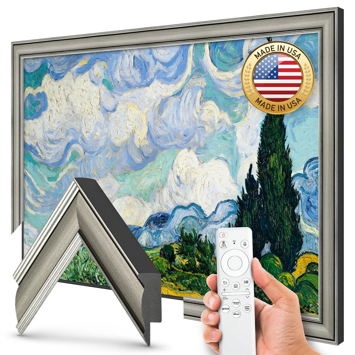 Frame My TV Frame My TV Industrial Nickel 75" Slim Deco TV Frame 2 in 1 accessory — product photo