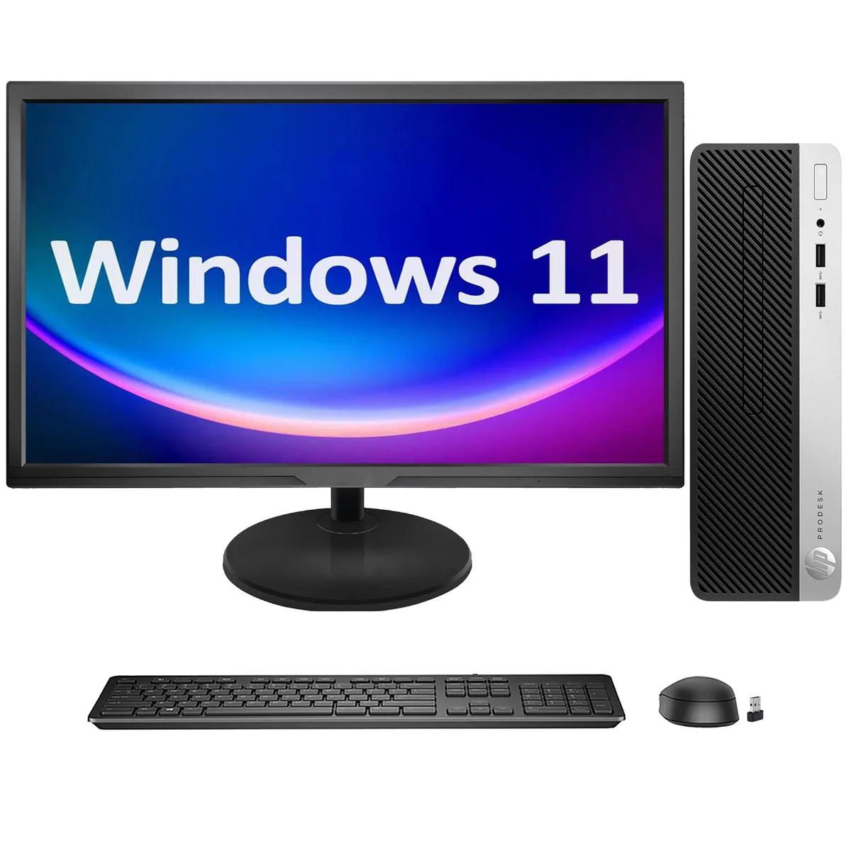 HP HP ProDesk 400 G5 SFF desktop PC i3-8100 3.6GHz 32GB DDR4 1TB SSD 22" monitor — product photo