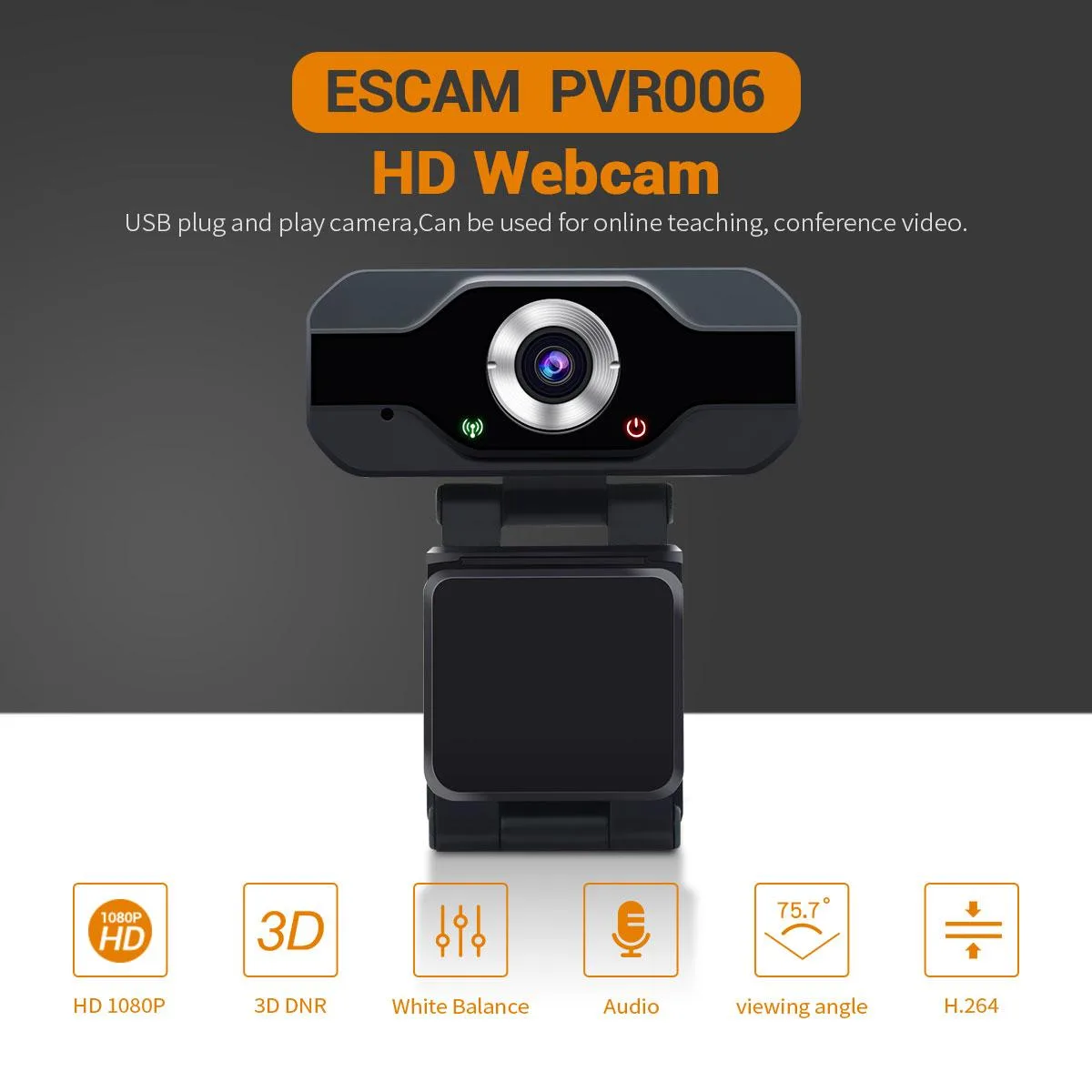 ESCAM Technology Co., Ltd ESCAM Technology Co., Ltd PVR006 2MP 1080P USB network camera black — product photo